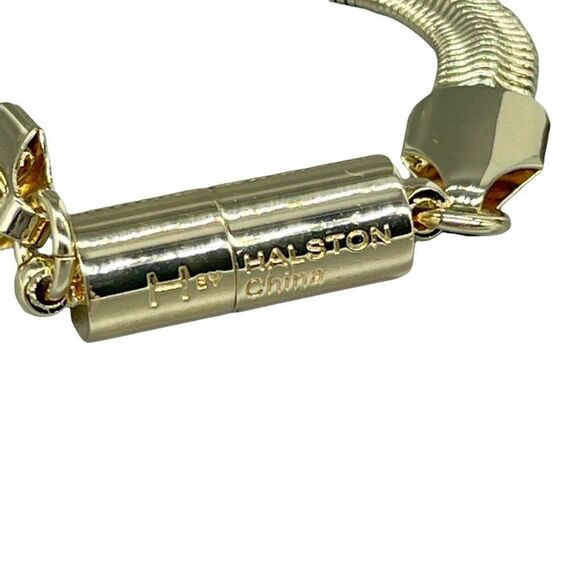 H by Halston Necklace Knot Bar Snake Chain Yellow Gold Tone 18" Magnetic Closure - Picture 10 of 12